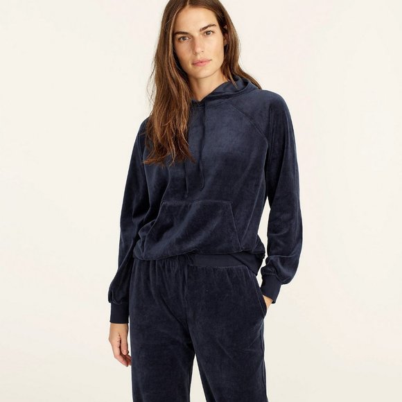 J.CREW NAVY BLUE RELAXED VELOUR HOODIE - Picture 4 of 4